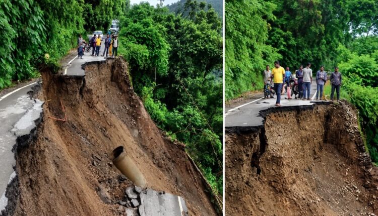 A large portion of NH-707A in Dimta Bandh was damaged, bringing traffic to a standstill.