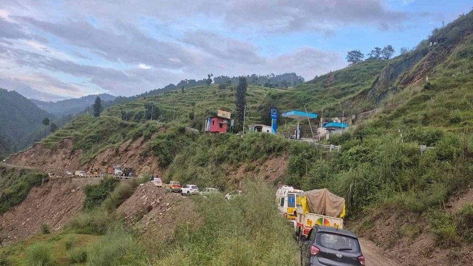Buses and heavy vehicles plying on the Quarab bypass despite the 'no-entry' restriction.